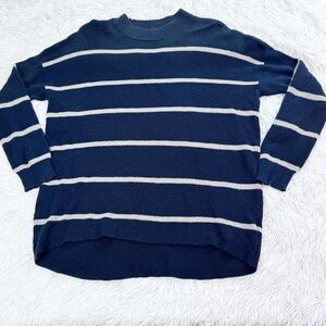 American Eagle long sleeve crew neck striped ribbed sweater navy blue